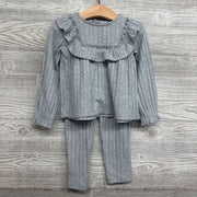 LS Ribbed Hacci Ruffle Shirt & Leggings 3T