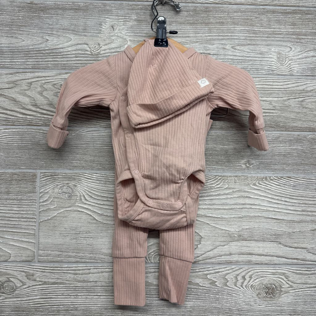 LS Ribbed Side Snap Bodysuit, Fold Over Pants & Hat NB