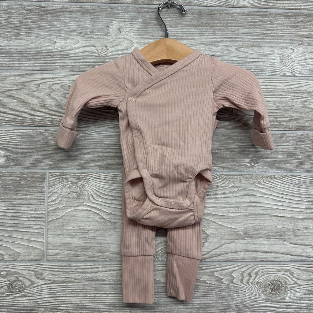 LS Ribbed Side Snap Bodysuit, Fold Over Pants & Hat NB