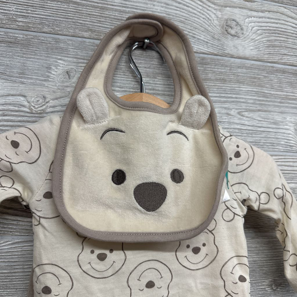 NEW LS Bodysuit Pooh, Velour Pants & Pooh Bib