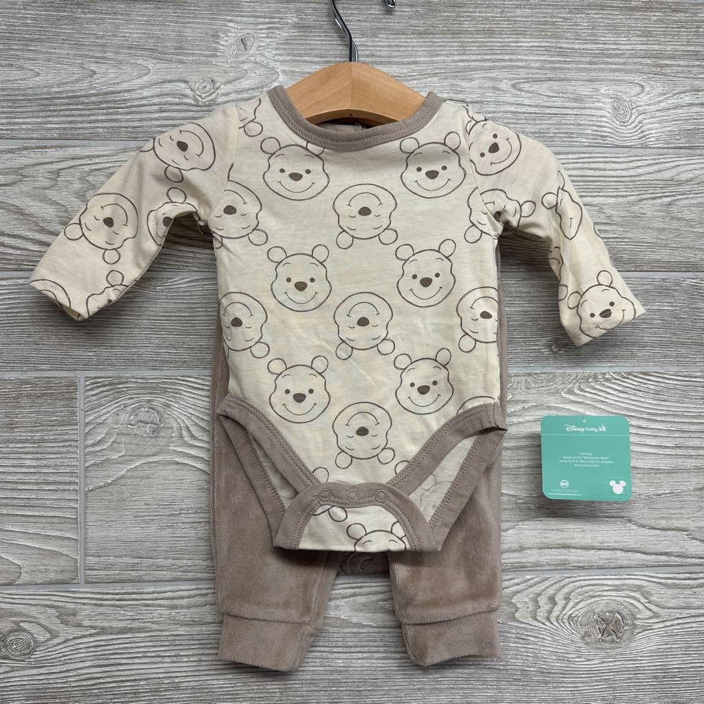 NEW LS Bodysuit Pooh, Velour Pants & Pooh Bib