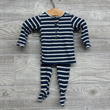 LS Bamboo Ribbed Henley Shirt, Footed Pants & Top Knot Hat Stripes NB