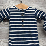 LS Bamboo Ribbed Henley Shirt, Footed Pants & Top Knot Hat Stripes NB