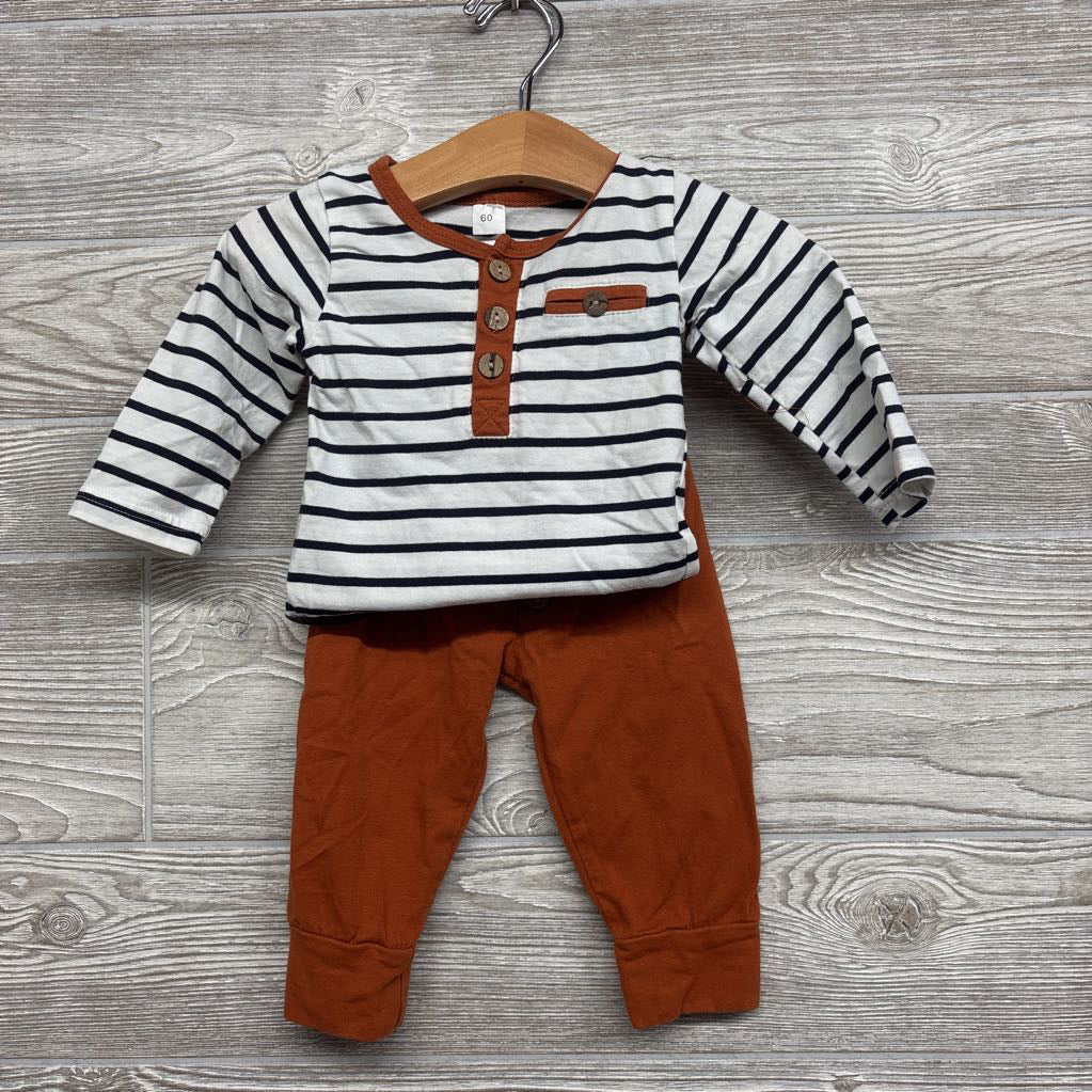 LS Henley Bodysuit Stripes & Pants 0-3M