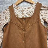 Button Up Faux Suede Jumper & LS Shirt Flowers 7