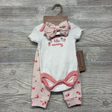 NEW Bodysuit Sweet Like Mommy, & Pants Strawberries W/ Headwrap 0-3M