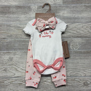 NEW Bodysuit Sweet Like Mommy, & Pants Strawberries W/ Headwrap 0-3M