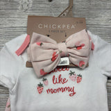 NEW Bodysuit Sweet Like Mommy, & Pants Strawberries W/ Headwrap 0-3M