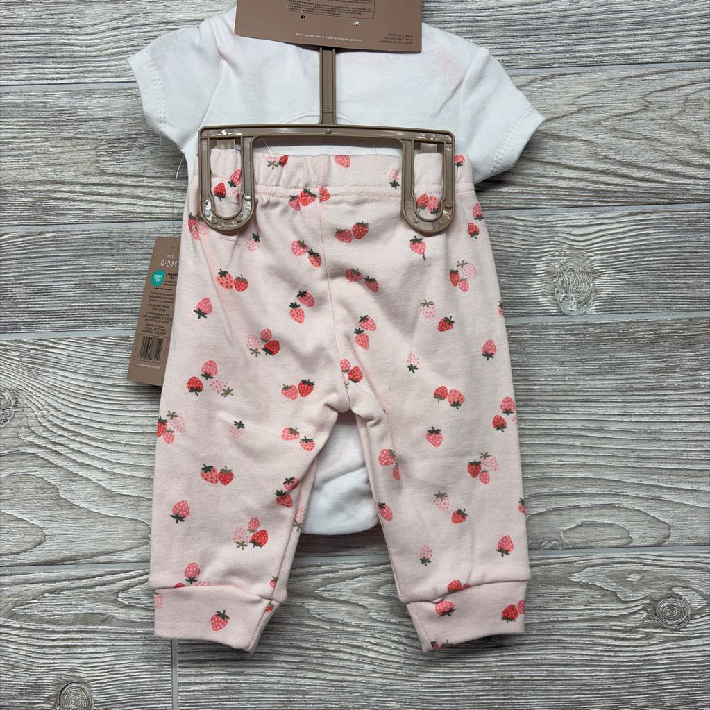 NEW Bodysuit Sweet Like Mommy, & Pants Strawberries W/ Headwrap 0-3M