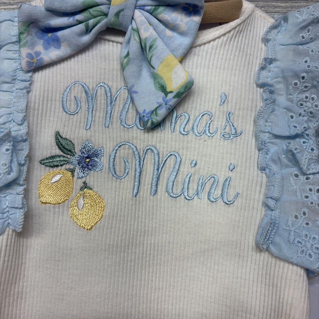 NEW Ribbed Bodysuit Mama's Mini & Leggings Lemons W/ Socks & Headwrap 0-3M