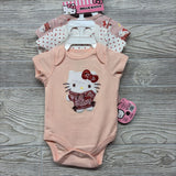 NEW 3 Pk Bodysuits Ribbed Hello Kitty, Dots, Hangers 0-3M