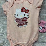 NEW 3 Pk Bodysuits Ribbed Hello Kitty, Dots, Hangers 0-3M