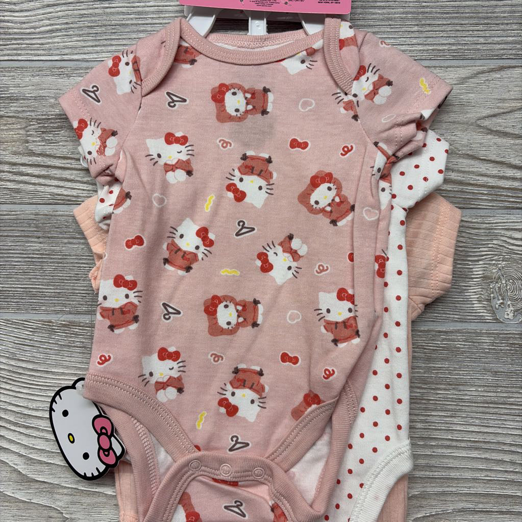 NEW 3 Pk Bodysuits Ribbed Hello Kitty, Dots, Hangers 0-3M