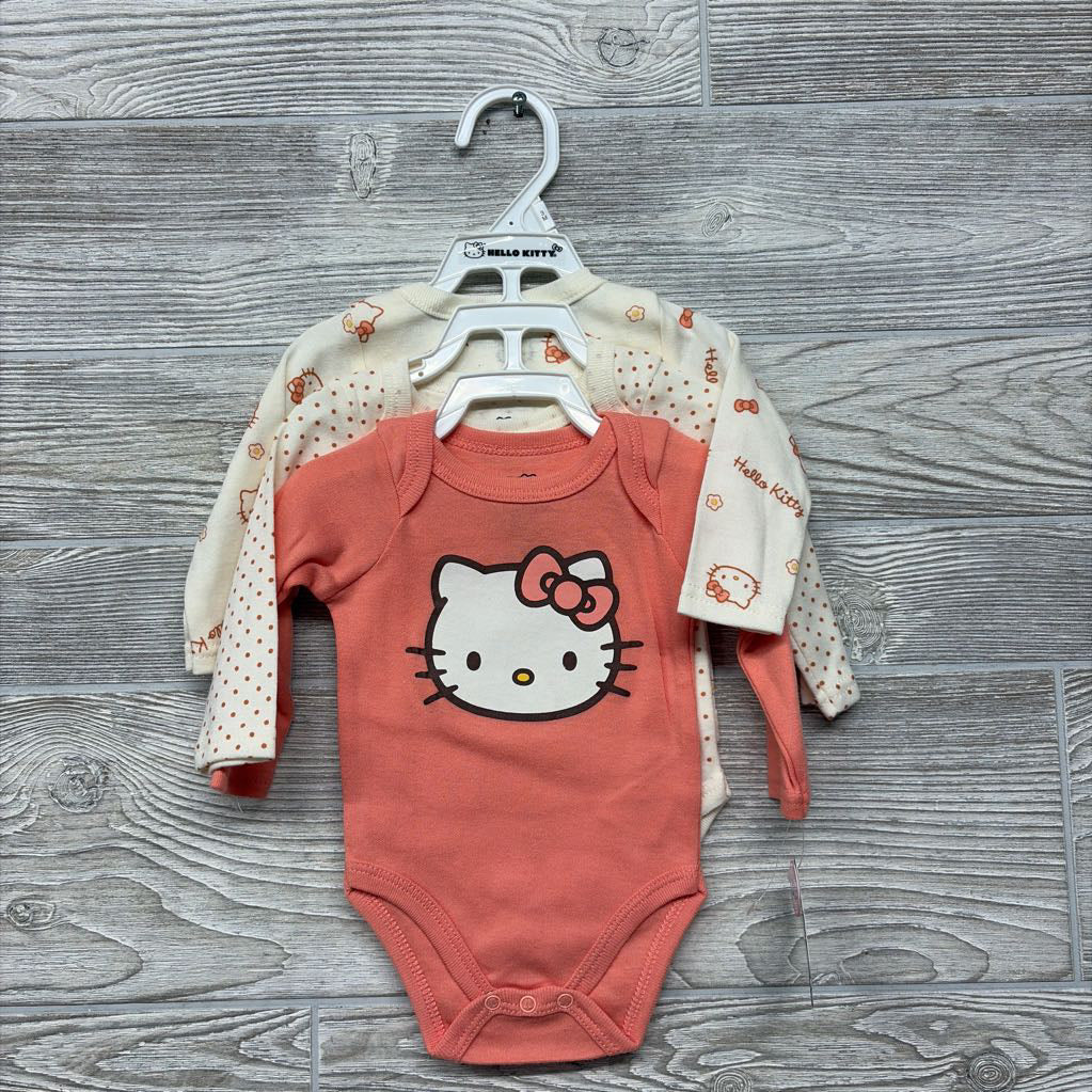 NEW 3 Pk LS Bodysuits Hello Kitty, Dots, Flowers 3M