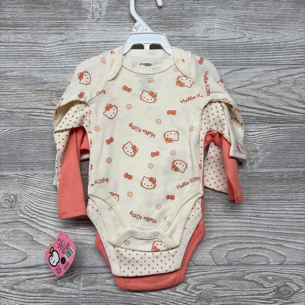 NEW 3 Pk LS Bodysuits Hello Kitty, Dots, Flowers 3M