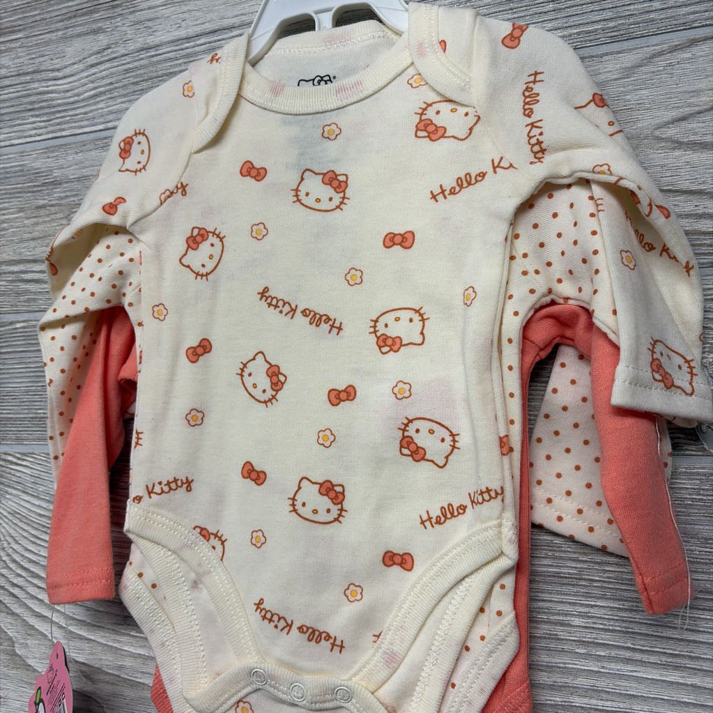 NEW 3 Pk LS Bodysuits Hello Kitty, Dots, Flowers 3M