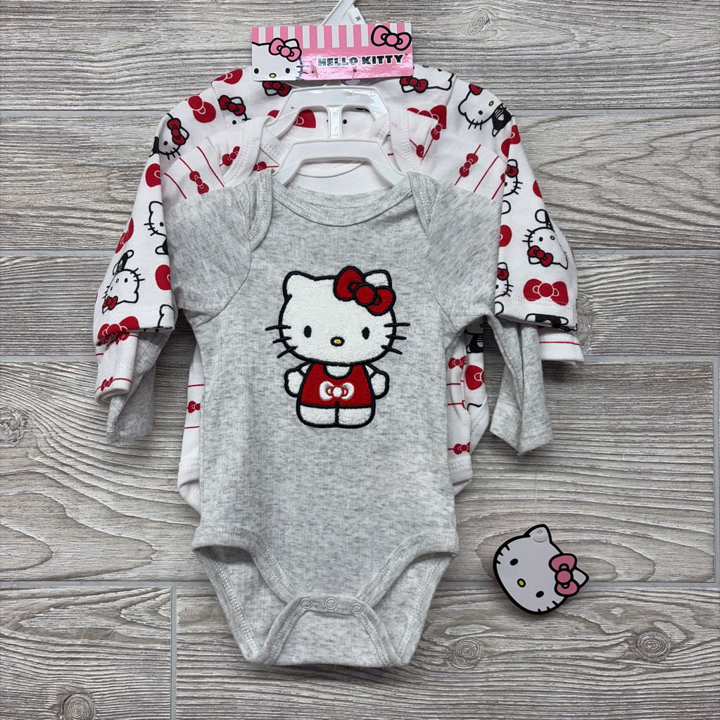 NEW 3 Pk LS Bodysuits Ribbed Hello Kitty, Bows Stripes 3M