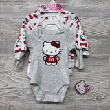 NEW 3 Pk LS Bodysuits Ribbed Hello Kitty, Bows Stripes 3M