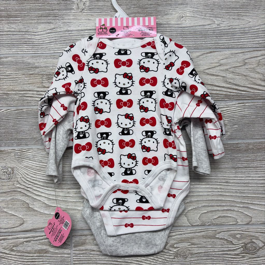 NEW 3 Pk LS Bodysuits Ribbed Hello Kitty, Bows Stripes 3M