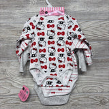 NEW 3 Pk LS Bodysuits Ribbed Hello Kitty, Bows Stripes 3M