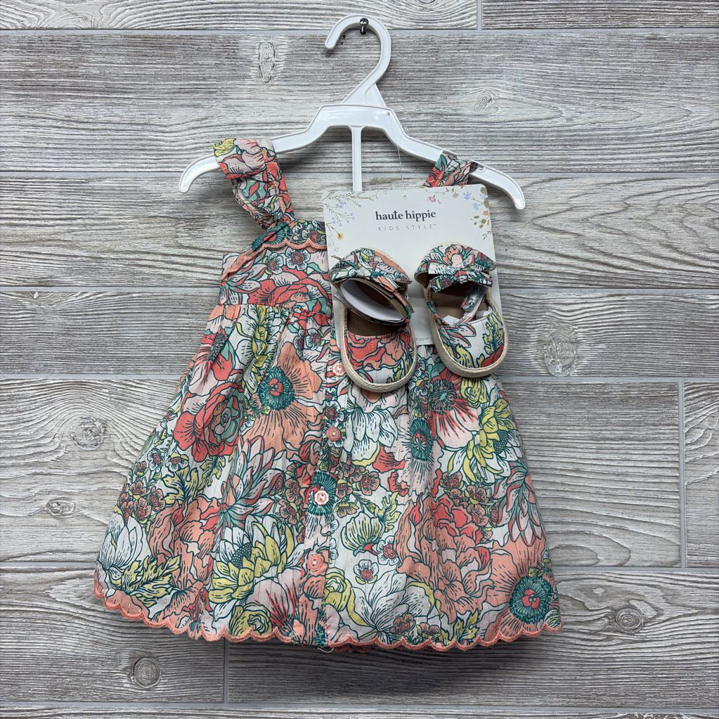 NEW Tank Button Up Dress, Bubble Shorts & Soft Sole Shoes 6-9M