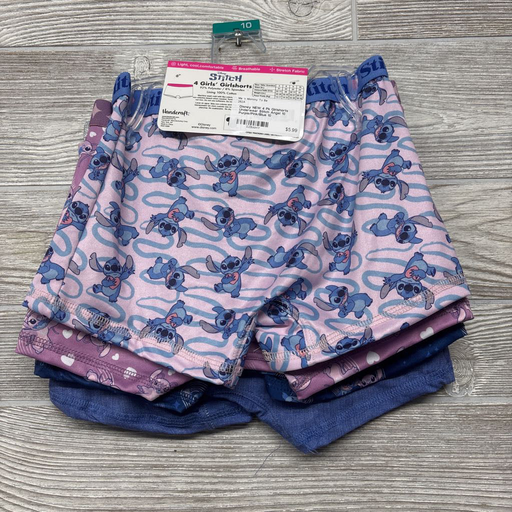 NEW 4 Pk Girlshorts Underwear Stitch Angel 10