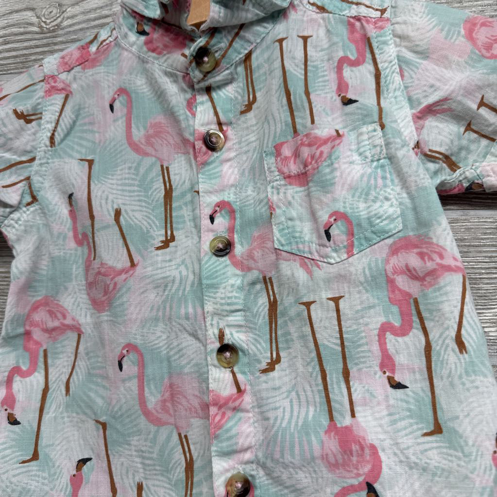 Button Up Shirt Flamingos 12-18M