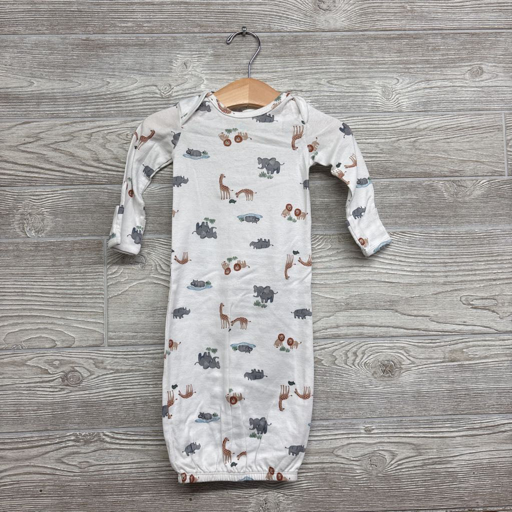 LS PJ Gown Hippos Elephants 0-3M