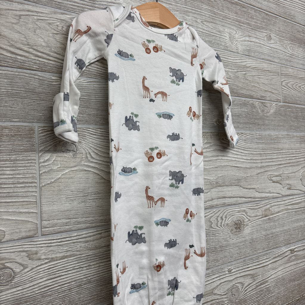 LS PJ Gown Hippos Elephants 0-3M