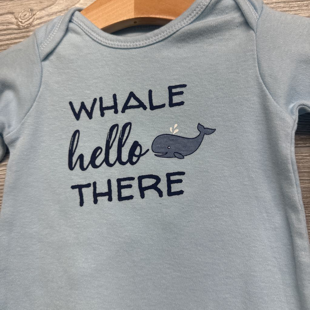 LS PJ Gown Whale Hello There 0-6M