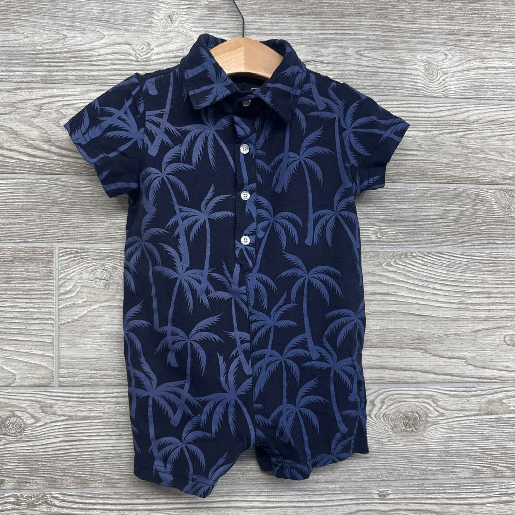 Button Up Polo Shorty Romper Palm Trees 18-24M