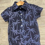 Button Up Polo Shorty Romper Palm Trees 18-24M