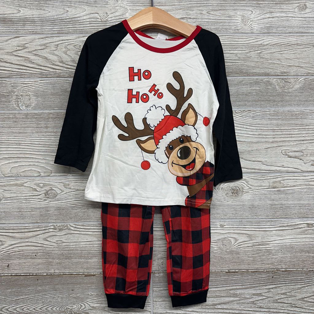 NEW 2 Pc LS PJs Ho Ho Ho Reindeer Buffalo Plaid 3-4