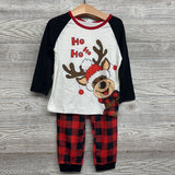 NEW 2 Pc LS PJs Ho Ho Ho Reindeer Buffalo Plaid 3-4