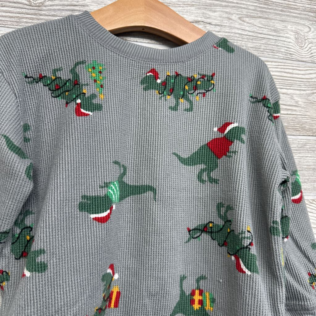 LS Waffle Knit Shirt Dinosaur Santas 2T