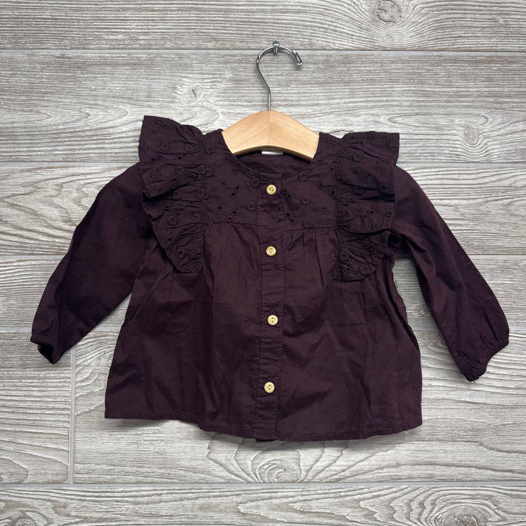 NEW Button Up Shirt Eyelet Ruffles 6M