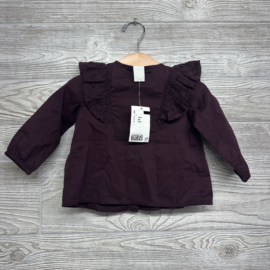 NEW Button Up Shirt Eyelet Ruffles 6M