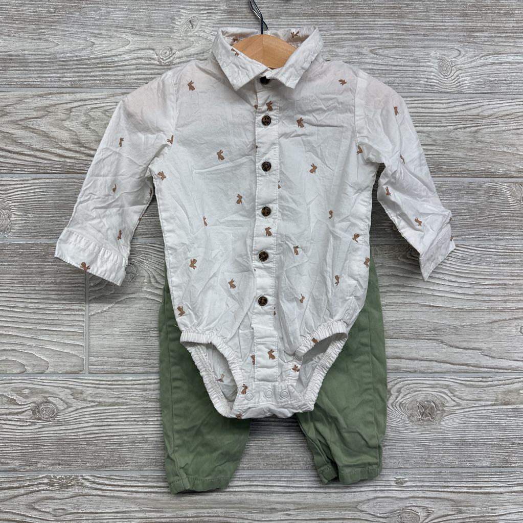 LS Button Up Bodysuit Bunnies & Pants 12M