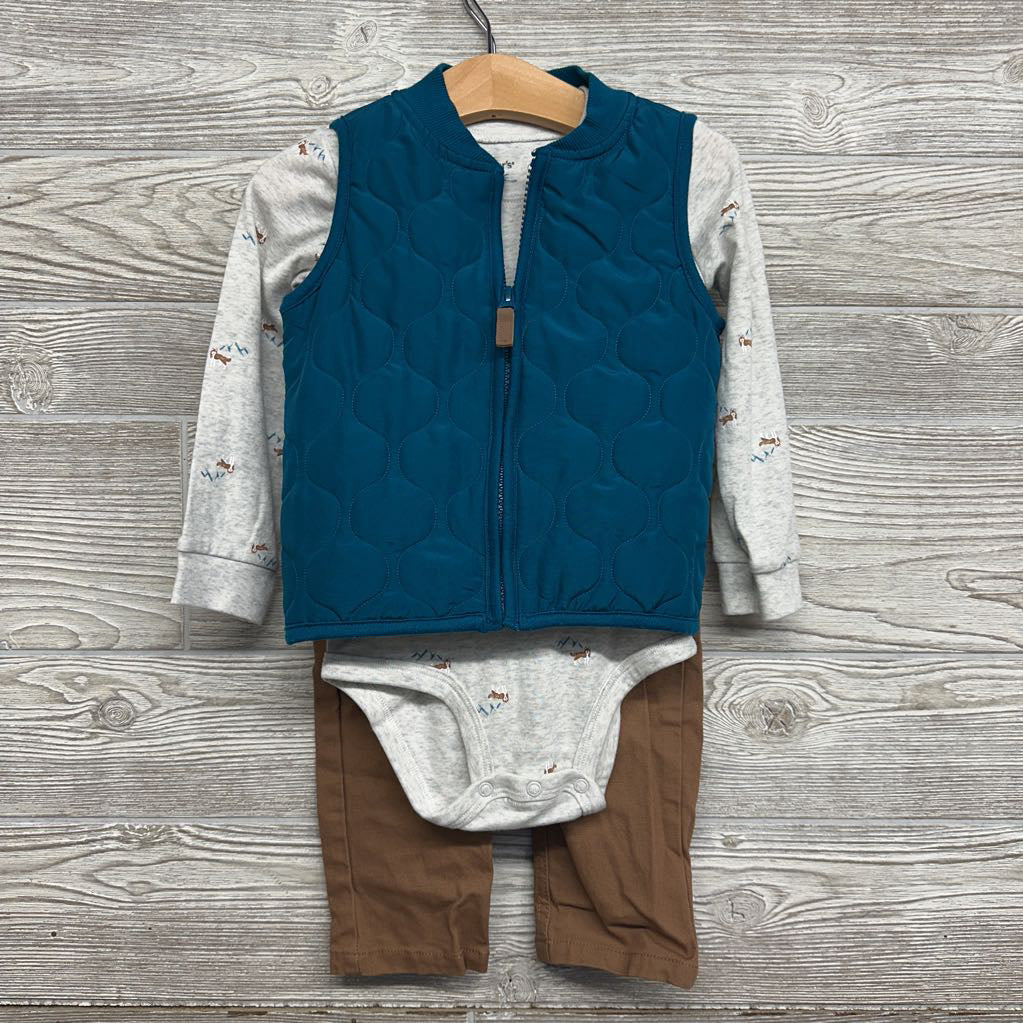 Quilted Vest, LS Bodysuit Dogs & Carpenter Pants 24M
