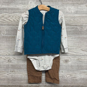 Quilted Vest, LS Bodysuit Dogs & Carpenter Pants 24M