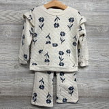Quilted Crewneck & Wide Leg Pants Flowers 4T