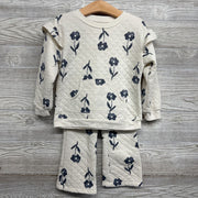 Quilted Crewneck & Wide Leg Pants Flowers 4T