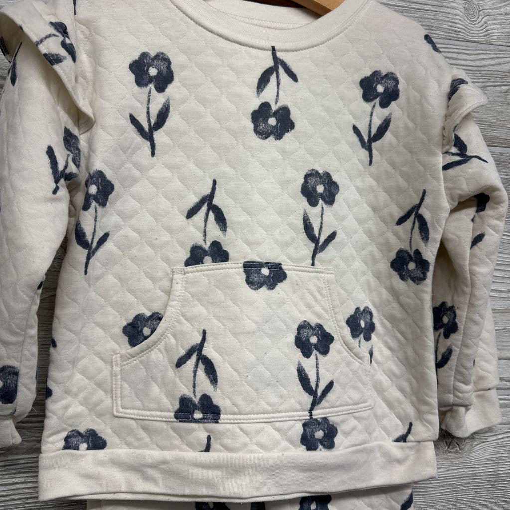 Quilted Crewneck & Wide Leg Pants Flowers 4T