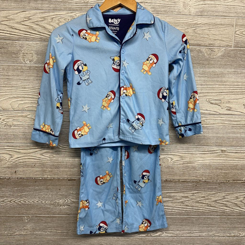 2 Pc LS Button Up PJs Santa Hats 4-5