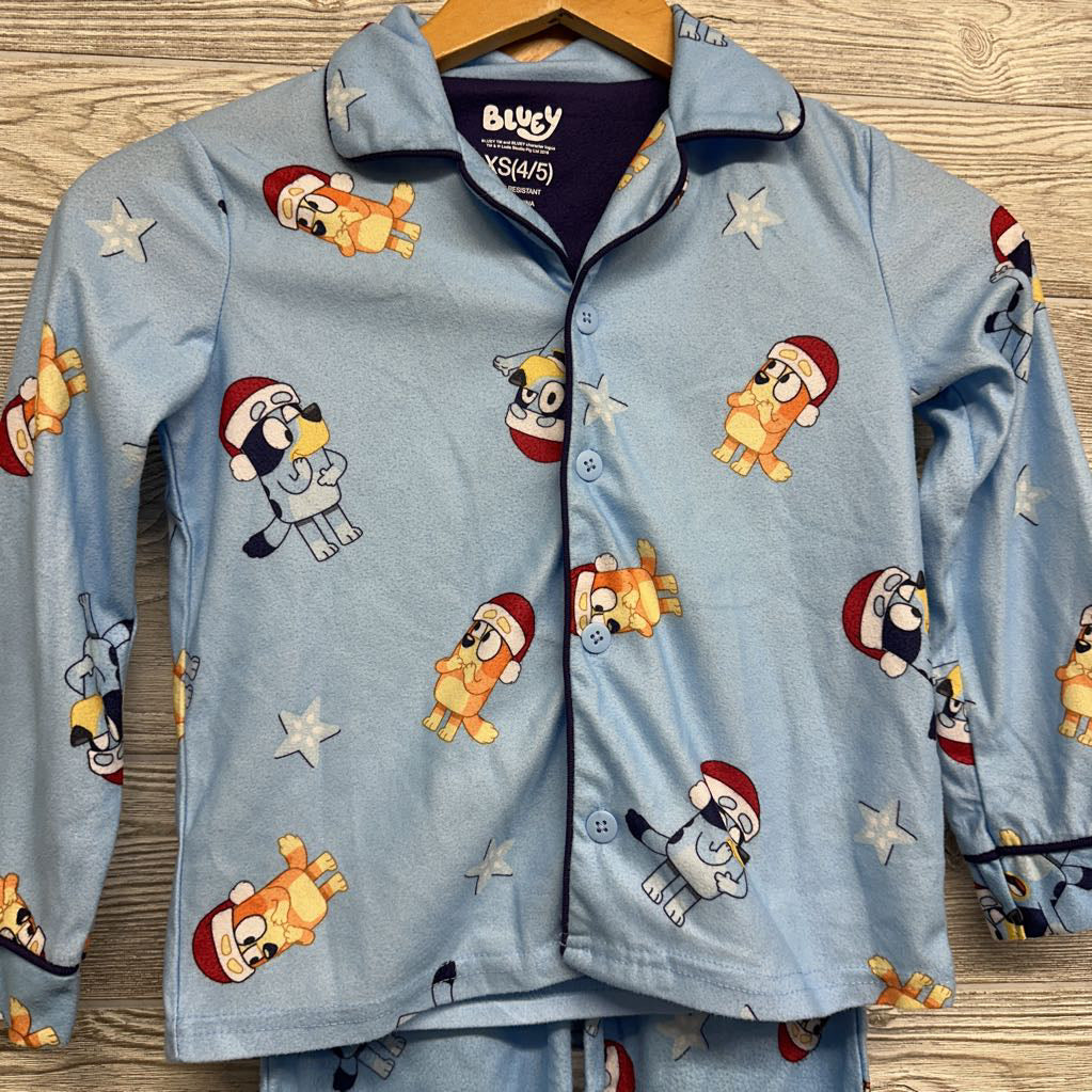 2 Pc LS Button Up PJs Santa Hats 4-5