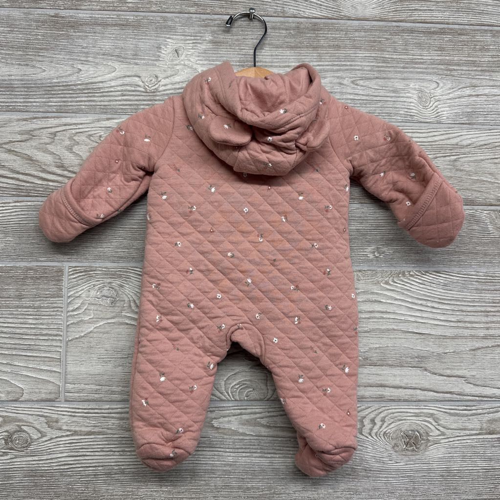 LS Quilted Outfit W/ Hood Flowers NB