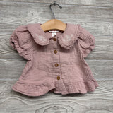 Puff Sleeve Collared Button Up Shirt Flowers 12M