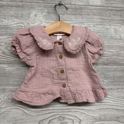 Puff Sleeve Collared Button Up Shirt Flowers 12M