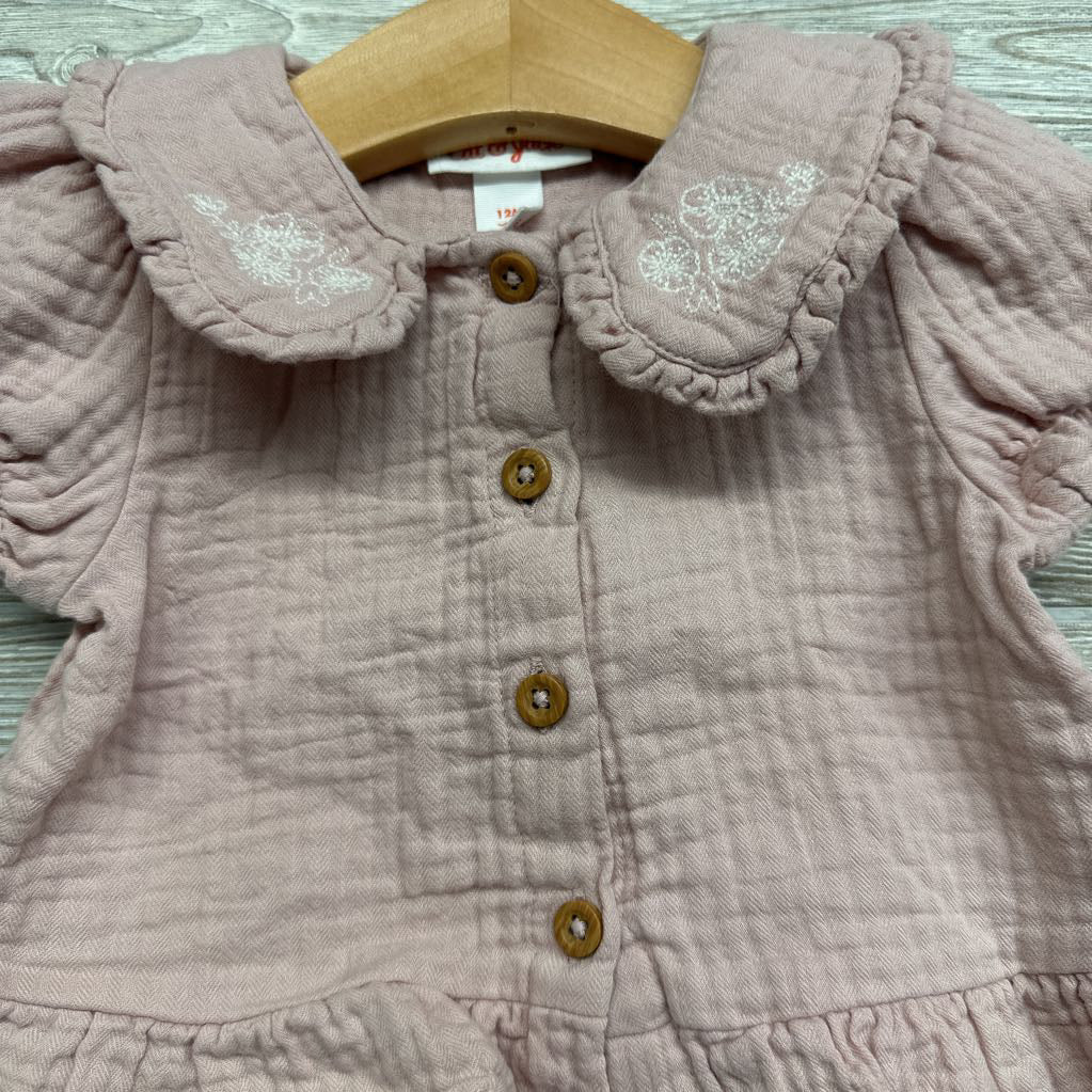 Puff Sleeve Collared Button Up Shirt Flowers 12M