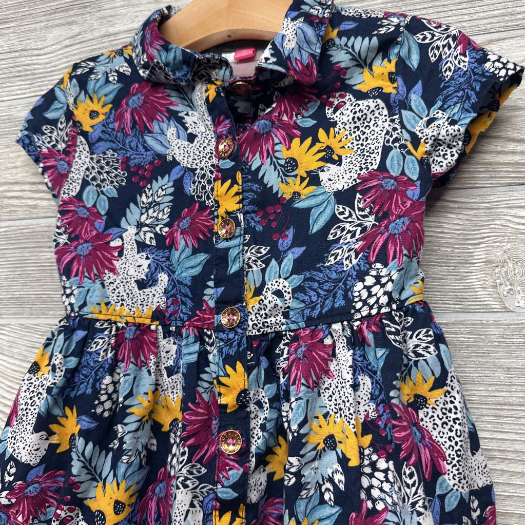 Button Up Dress Flowers Leopards 4T